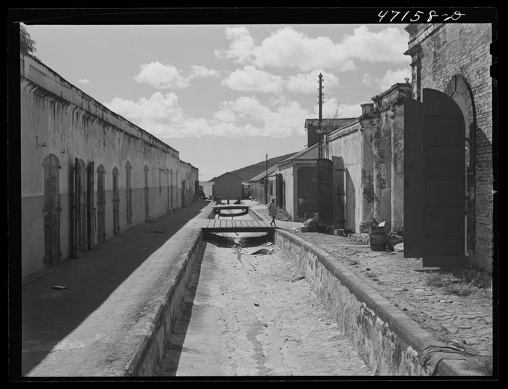 Charlotte Amalie, Saint Thomas Island, Virgin Islands. One of the main open sewers. Sourced from the Library of Congress.