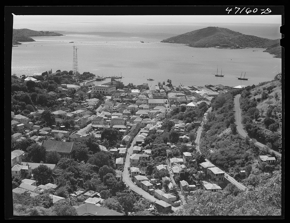 Charlotte Amalie, Saint Thomas Island, Virgin Islands. General view of the harbor. Sourced from the Library of Congress.