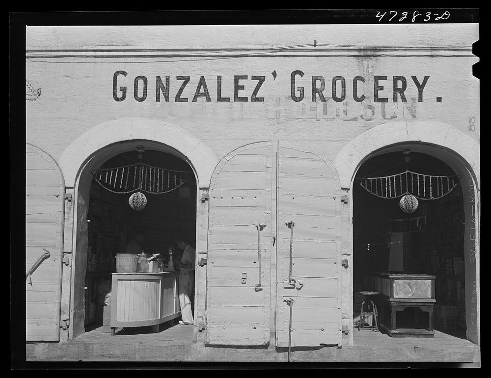 Charlotte Amalie, Saint Thomas Island, Virgin Islands. A grocery store along the main street. Sourced from the Library of…