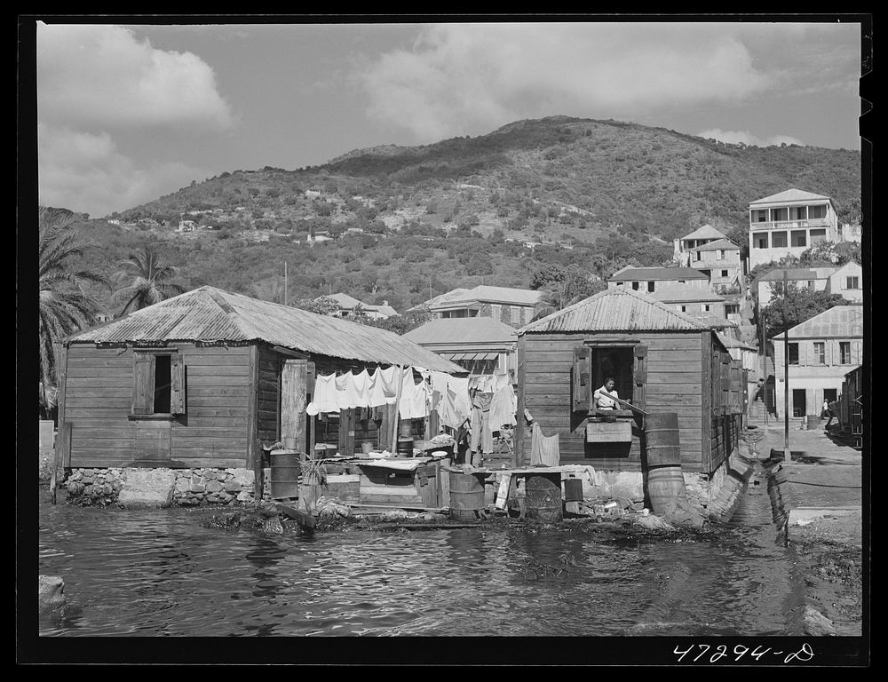 Charlotte Amalie, Saint Thomas Island, Virgin Islands. A slum quarter by the waterfront. Sourced from the Library of…