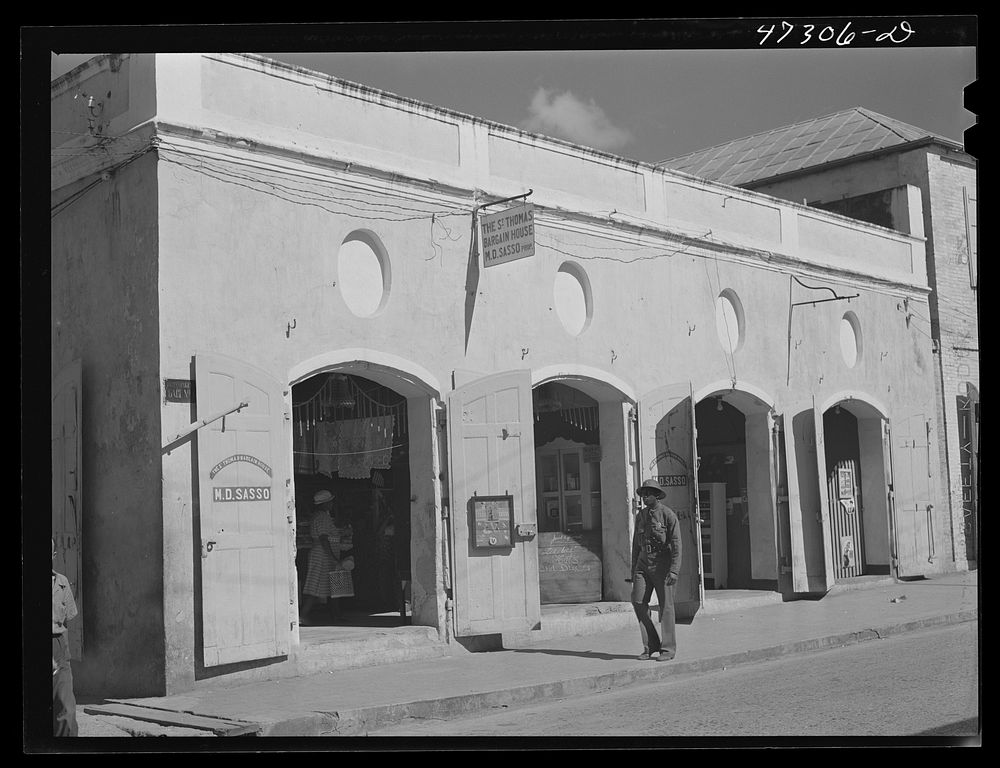 Charlotte Amalie, Saint Thomas Island, Virgin Islands. Along the main street. Sourced from the Library of Congress.
