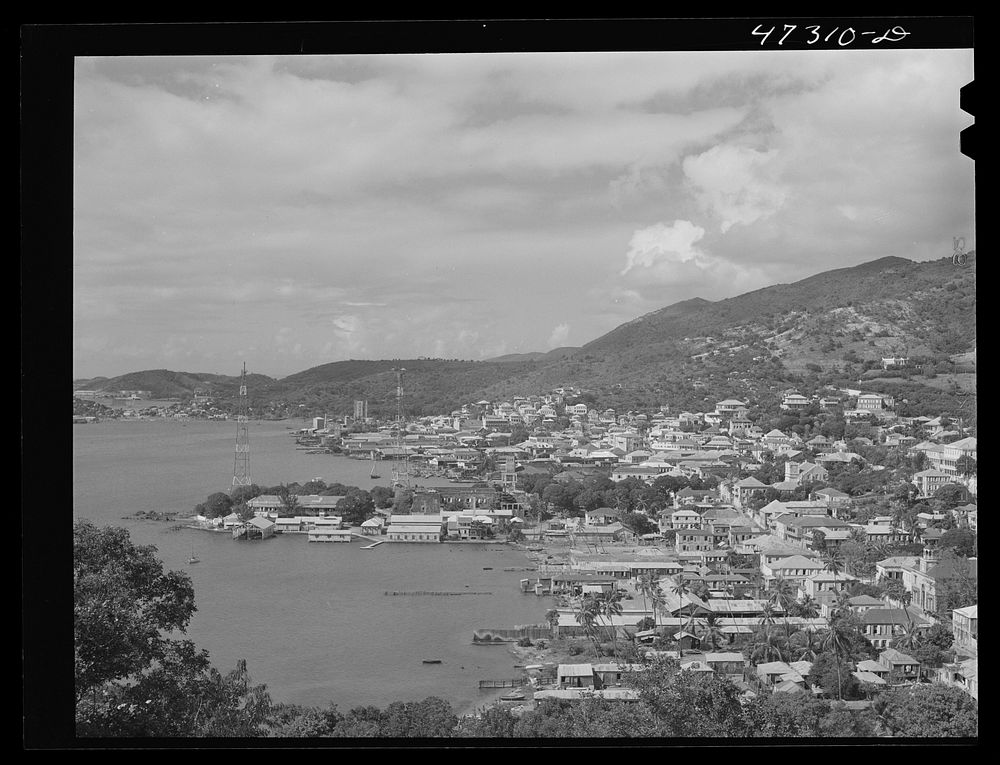 Charlotte Amalie, seen from Bluebeard's Castle Hotel. Saint Thomas, Virgin Islands. Sourced from the Library of Congress.