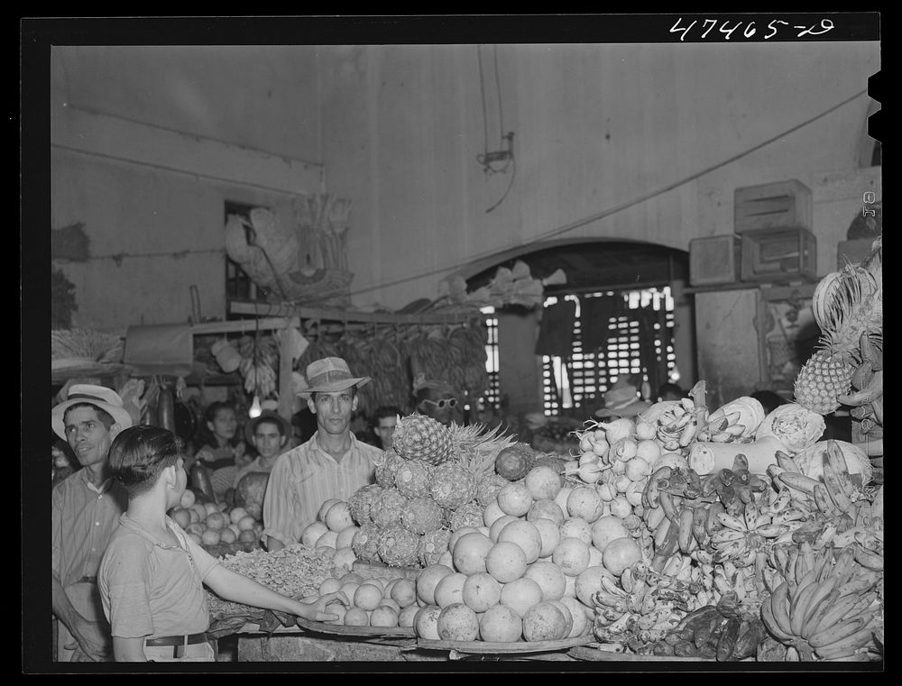 Produce for sale at the market. Rio Piedras, Puerto Rico. Sourced from the Library of Congress.