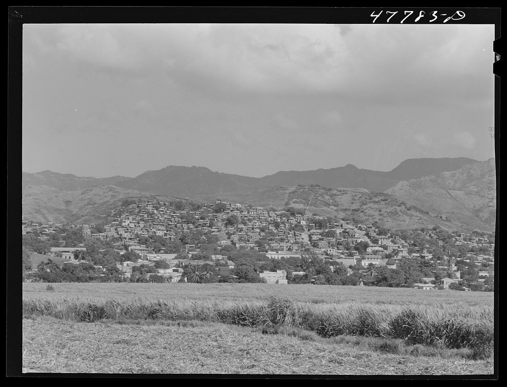 Yauco, Puerto Rico. The town, with slums sprawled on the hillside. Sourced from the Library of Congress.