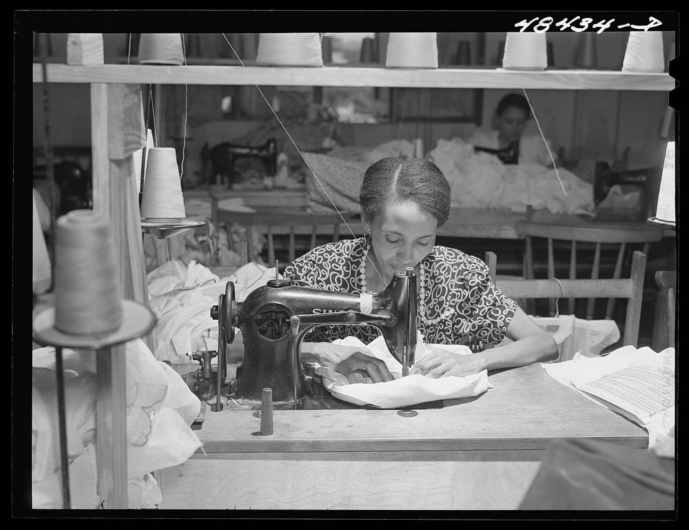 San Juan (vicinity), Puerto Rico. In the needlework factory. Sourced from the Library of Congress.