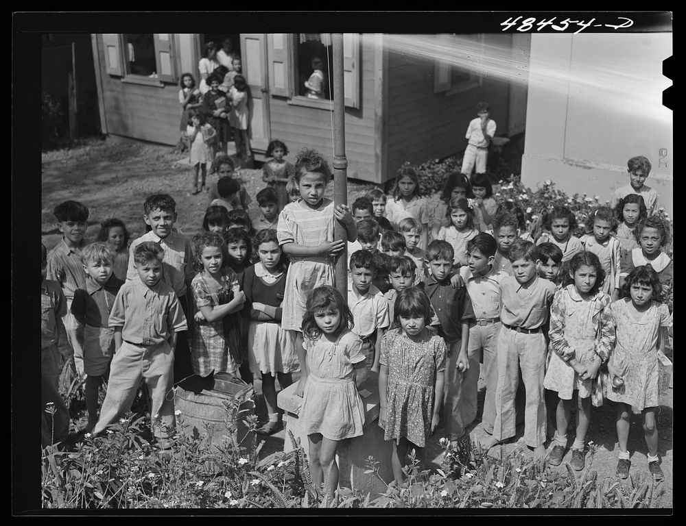 Aibonito, Puerto Rico. Children outside a school. Sourced from the Library of Congress.