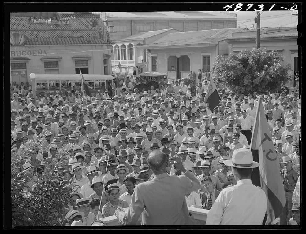 Yabucoa, Puerto Rico. A meeting in support of a strike at the sugar mill. Sourced from the Library of Congress.