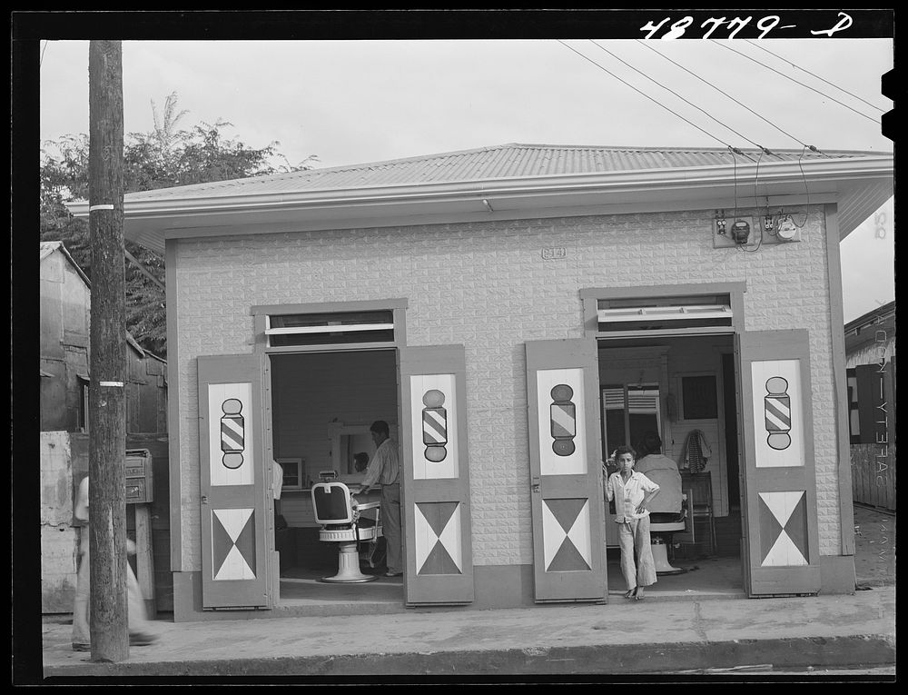 [Untitled photo, possibly related to: Bayamon, Puerto Rico. Barber shop]. Sourced from the Library of Congress.