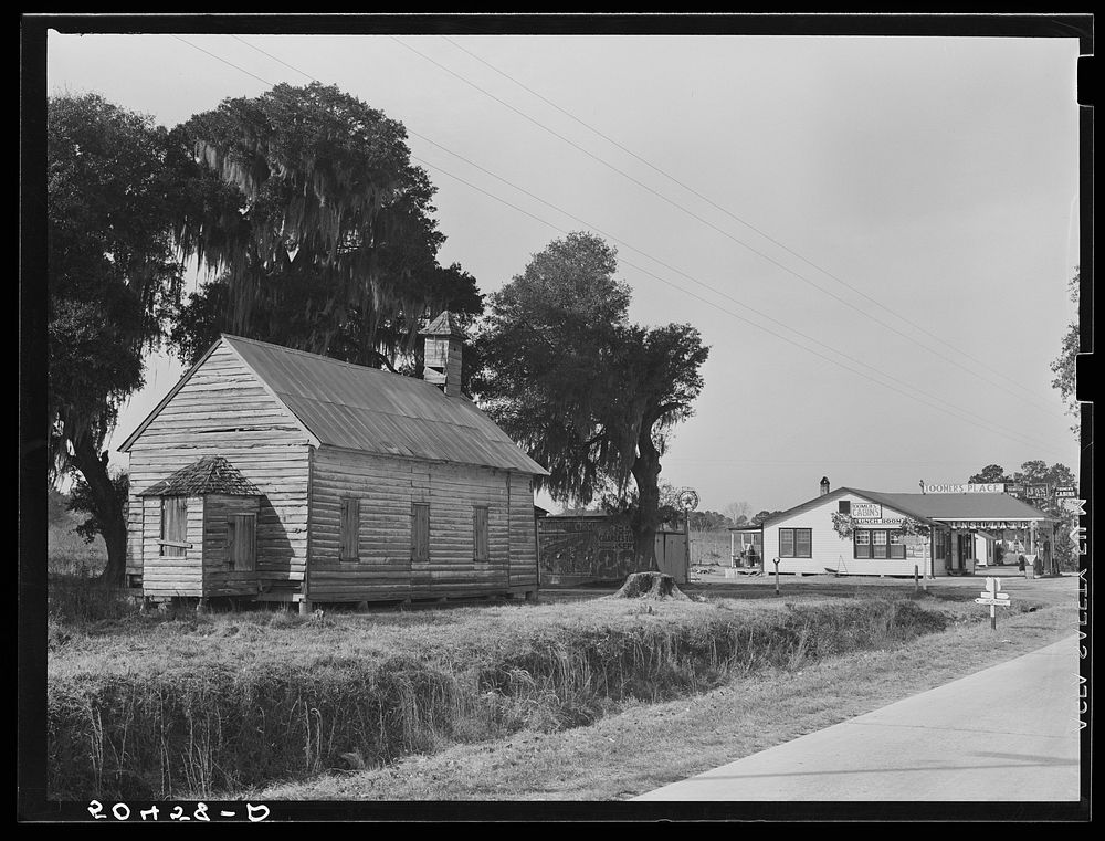Crossroads near Jacksonboro, South Carolina. Old church on left. Sourced from the Library of Congress.