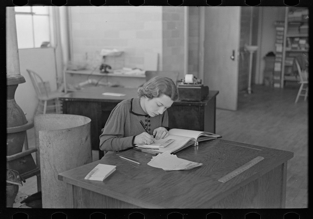 Jeannete Feinstock, clerk in the factory office, Jersey Homesteads, Hightstown, New Jersey by Russell Lee