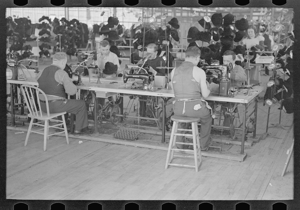 Making hats at the cooperative garment factory at Jersey Homesteads, Hightstown, New Jersey by Russell Lee
