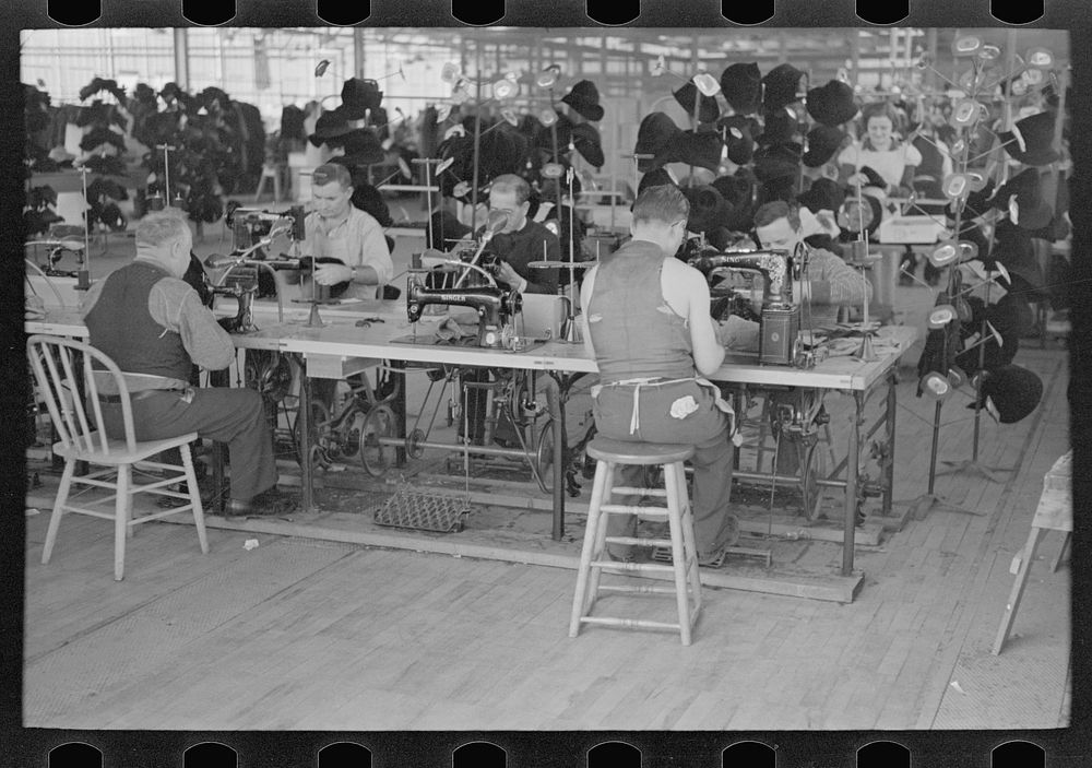 [Untitled photo, possibly related to: Making hats at the cooperative garment factory at Jersey Homesteads, Hightstown, New…