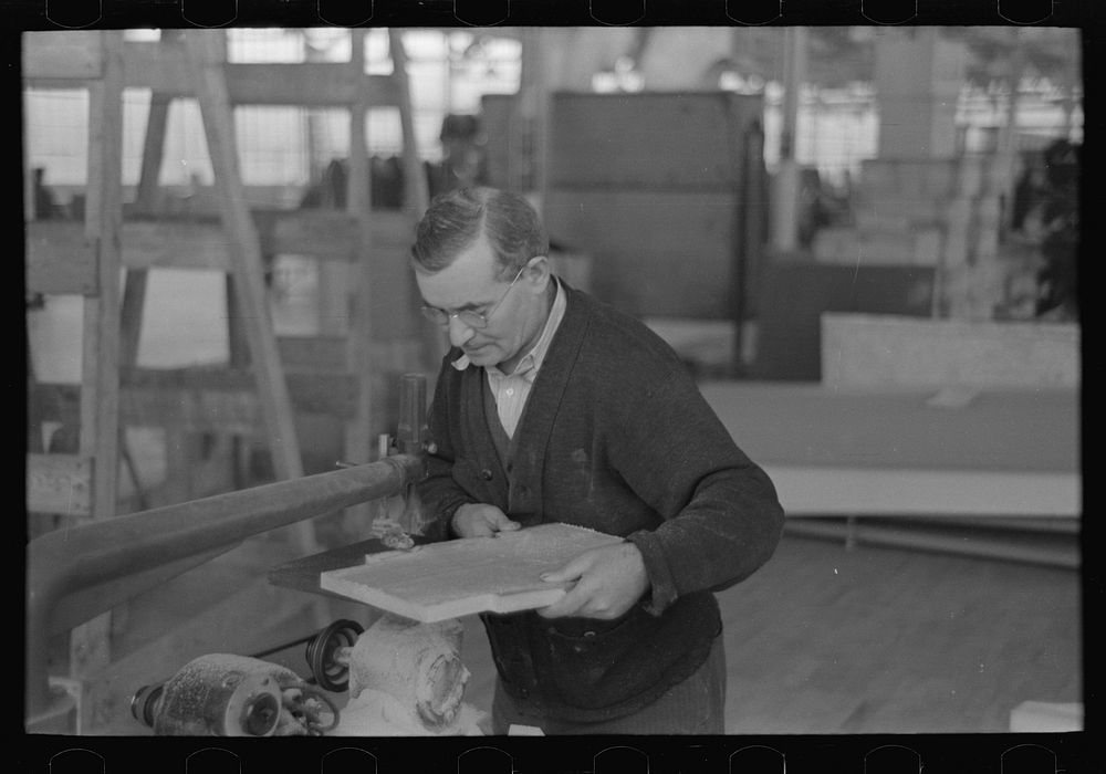 Man working at factory, Jersey Homesteads, Hightstown, New Jersey by Russell Lee