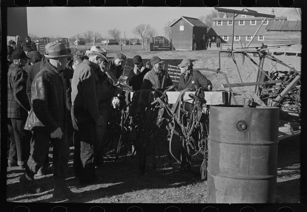 [Untitled photo, possibly related to: Scene at country auction near Aledo, Mercer County, Illinois] by Russell Lee
