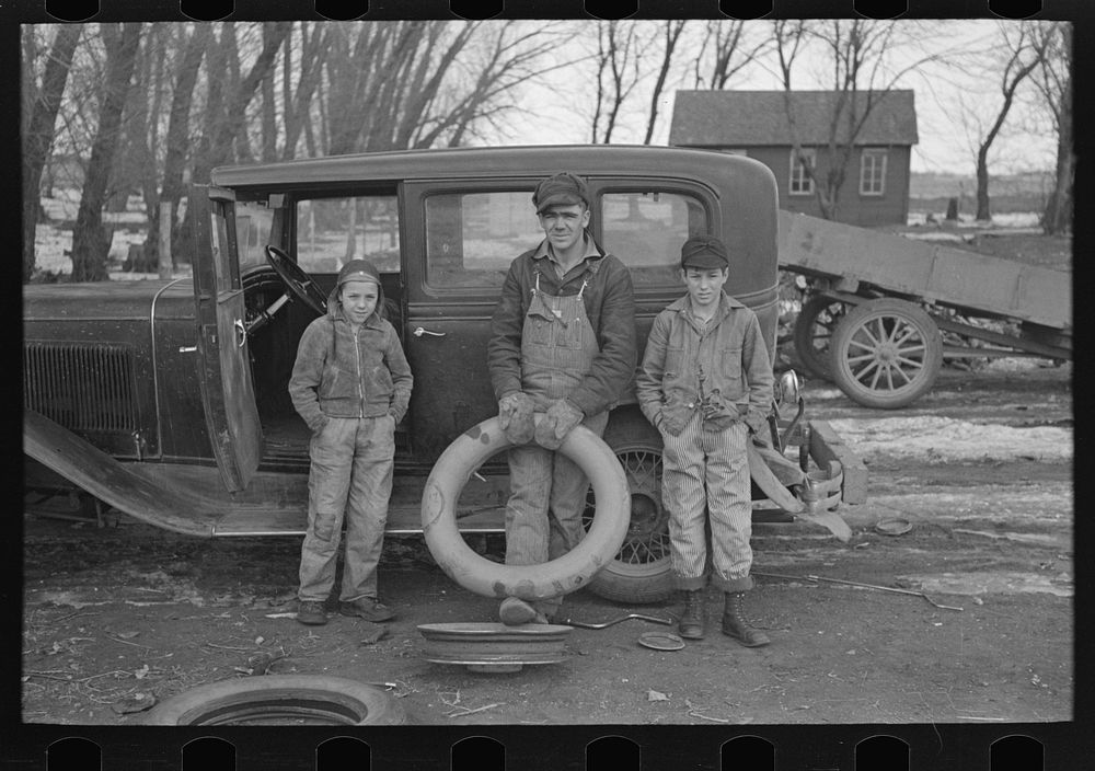 [Untitled photo, possibly related to: Henry Monk and two of his stepchildren on their farm near Ruthven, Iowa] by Russell Lee