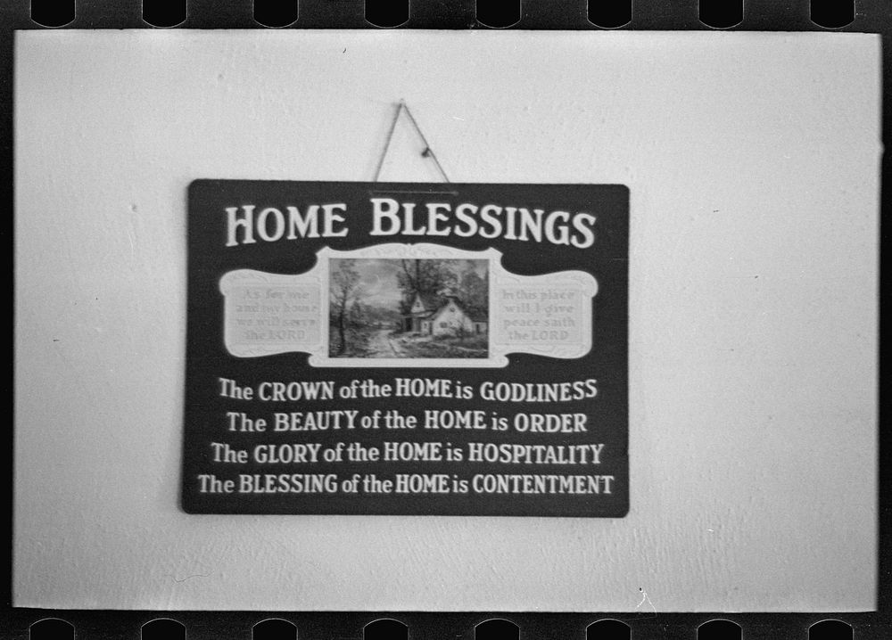 [Untitled photo, possibly related to: Sign in J.E. Herbrandson's farmhouse near Estherville, Iowa] by Russell Lee
