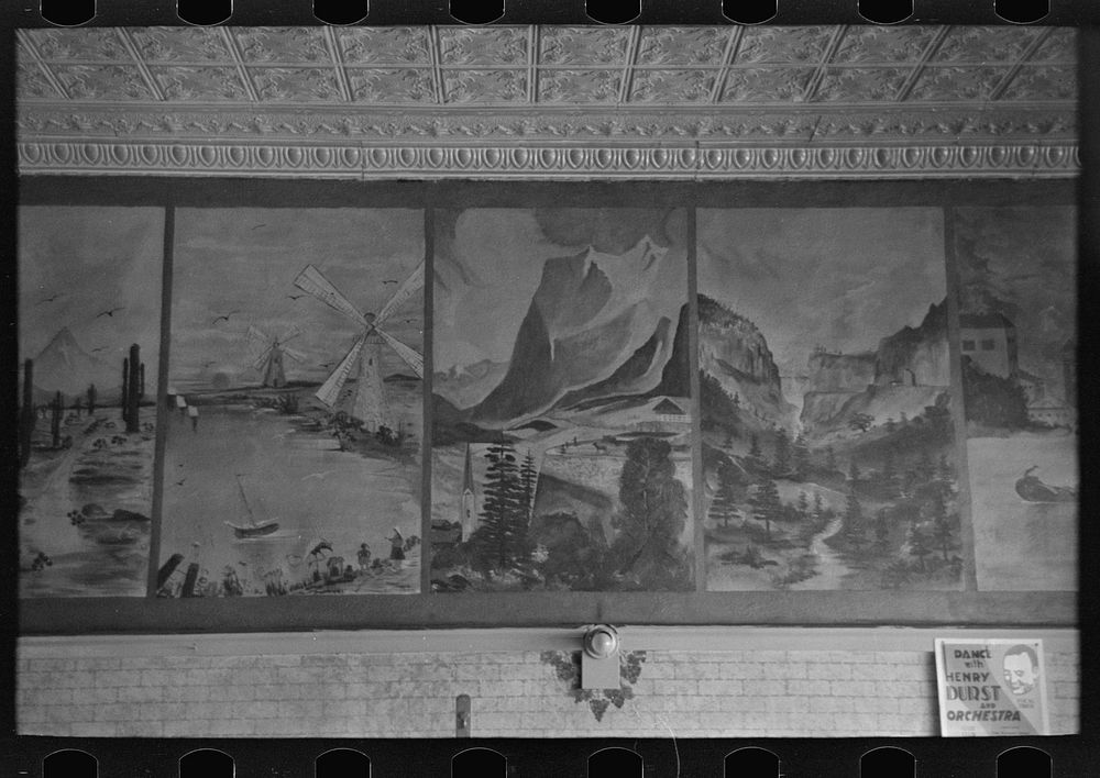 [Untitled photo, possibly related to: Wall painting and decoration by local artist in a cafe in Onawa, Iowa] by Russell Lee