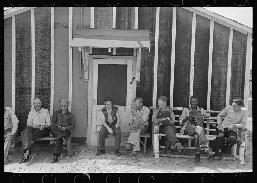 [Untitled photo, possibly related to: Resettlement workers in front of camp building, Black River Falls Land Use Project…