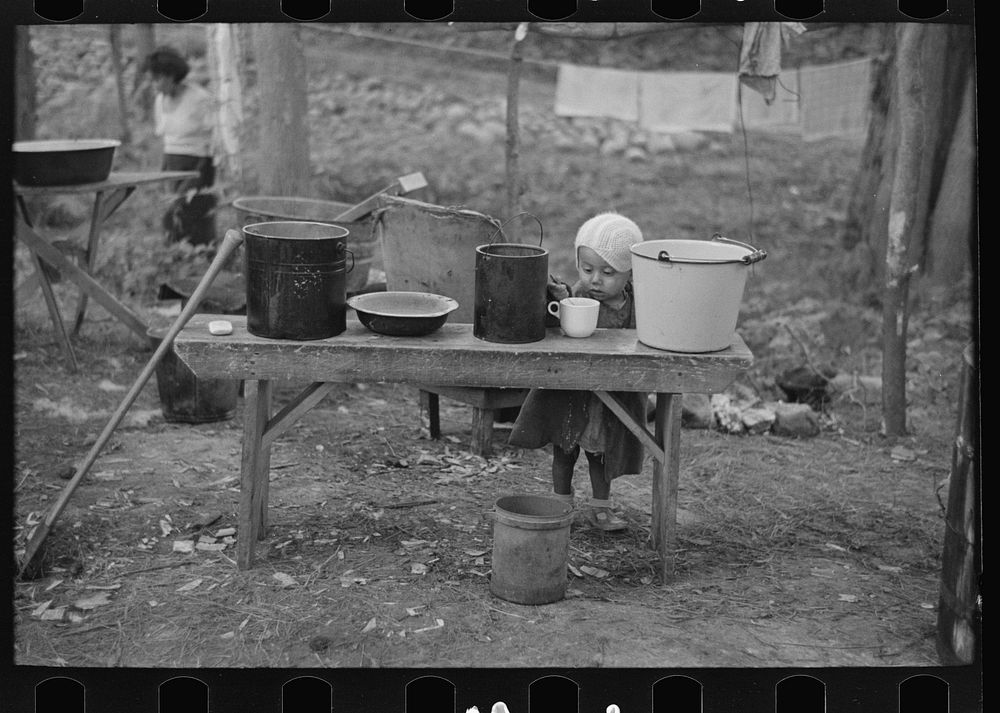 Indian child in blueberry pickers' camp near Little Fork, Minnesota by Russell Lee