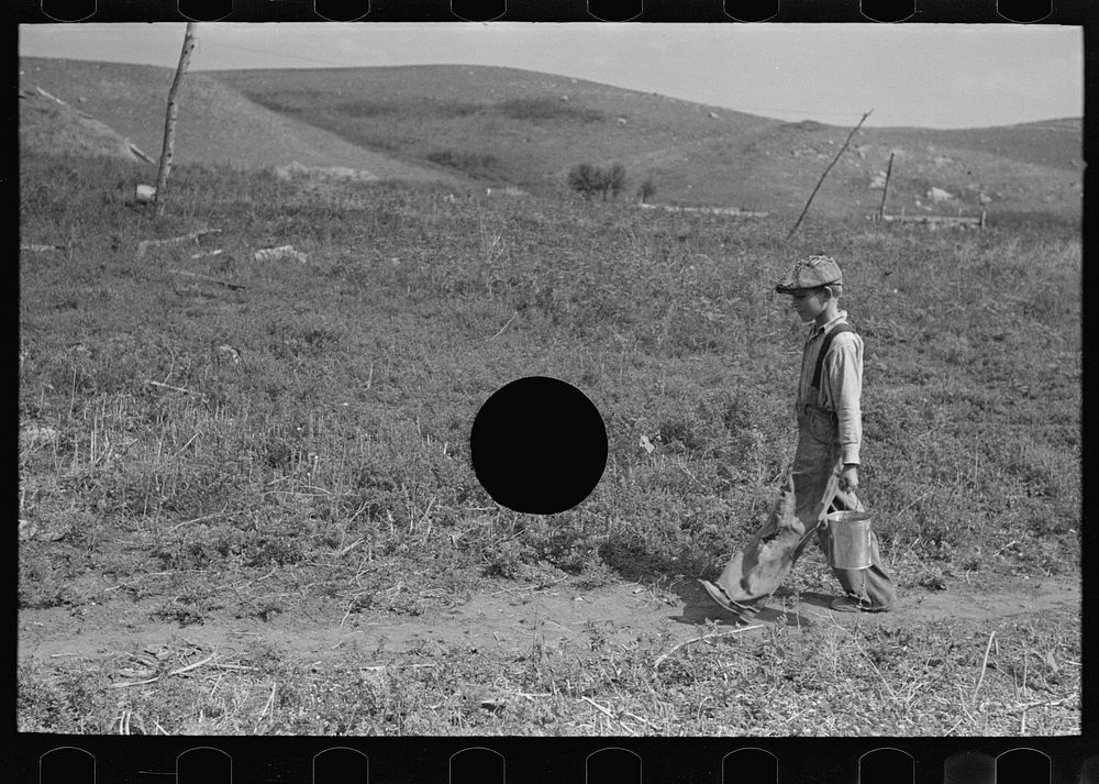 [Untitled photo, possibly related to: William Huravitch and son, carrying water to their home; the source is about a half…