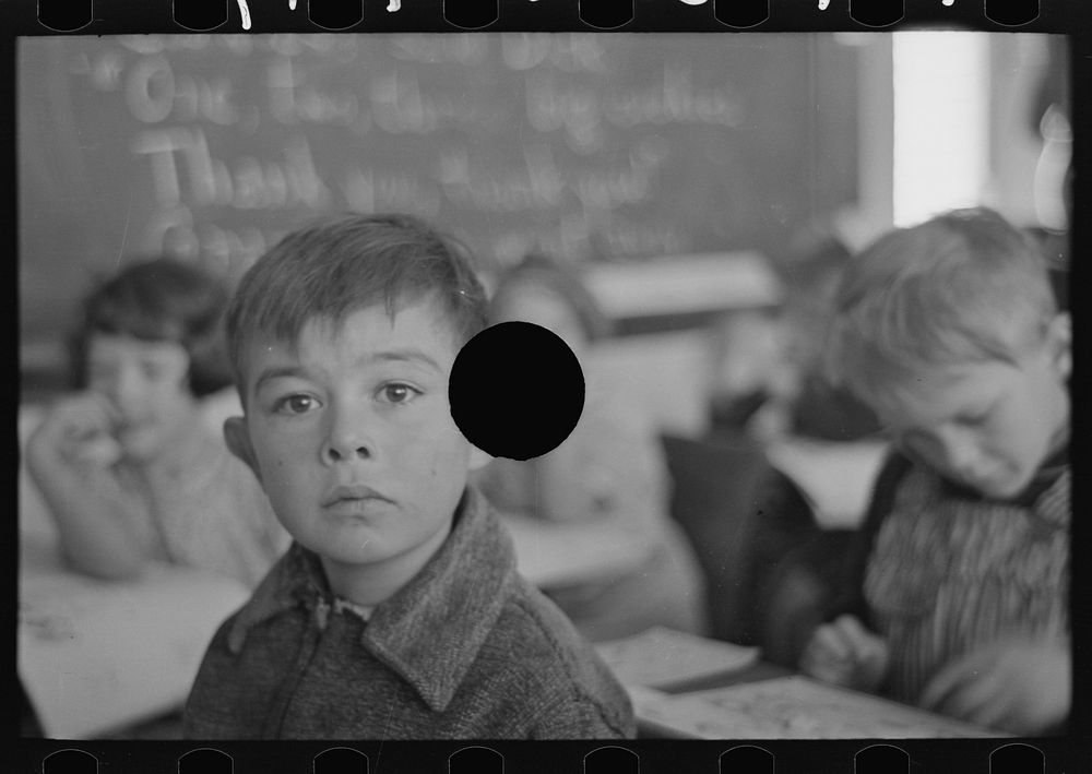 [Untitled photo, possibly related to: Pupil in rural school. Williams County, North Dakota] by Russell Lee