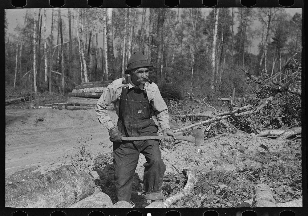 Old lumberjack, over seventy and still working at camp near Effie, Minnesota by Russell Lee