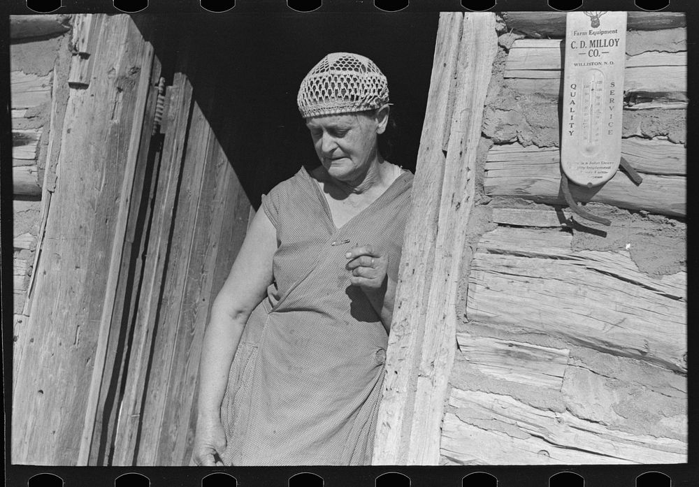Mrs. O'Brien, wife of farmer. Southern Williams County, North Dakota by Russell Lee