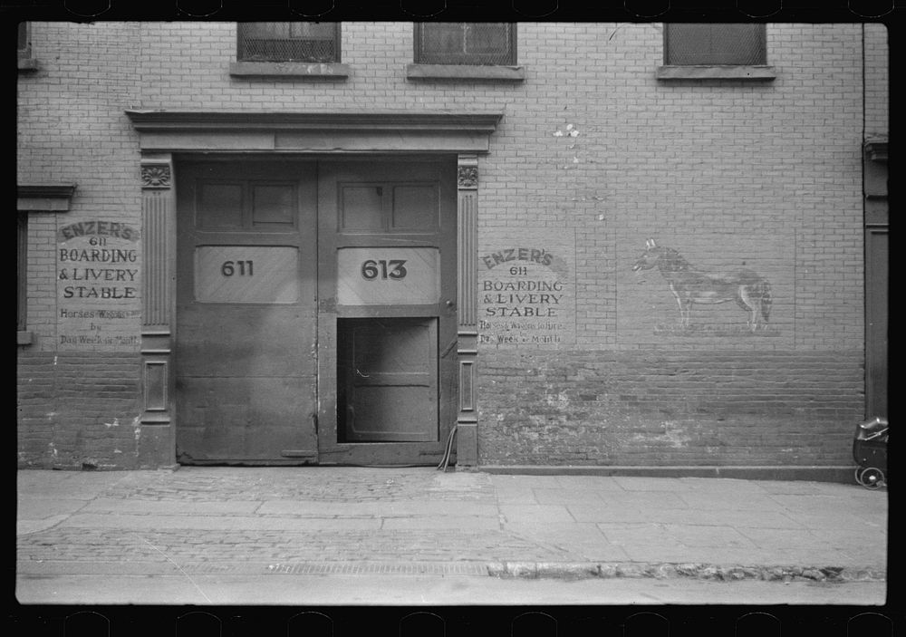 Front of livery stable, East Side, New York City by Russell Lee