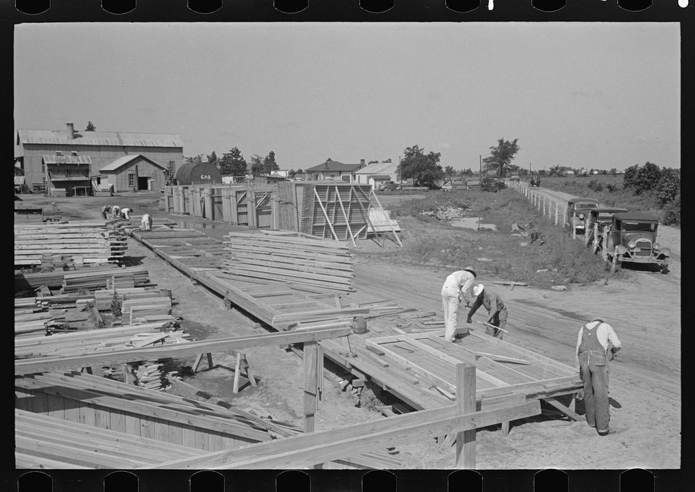 [Untitled photo, possibly related to: Barn plant. General view of layout of precutting plant, showing movement of material…