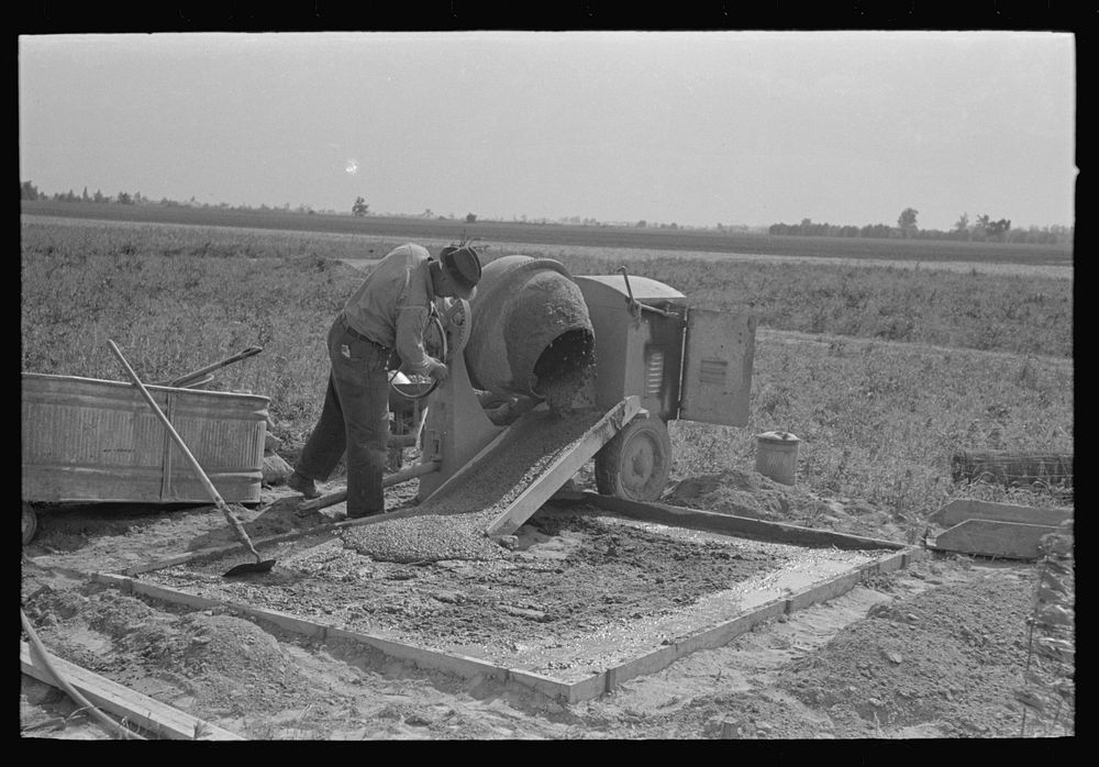 [Untitled photo, possibly related to: Food storage, pouring foundations. Southeast Missouri Farms Project] by Russell Lee