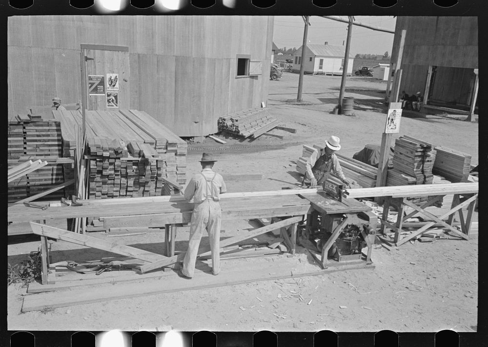 [Untitled photo, possibly related to: House plant. Precutting material for delivery to the job. Southeast Missouri Farms…