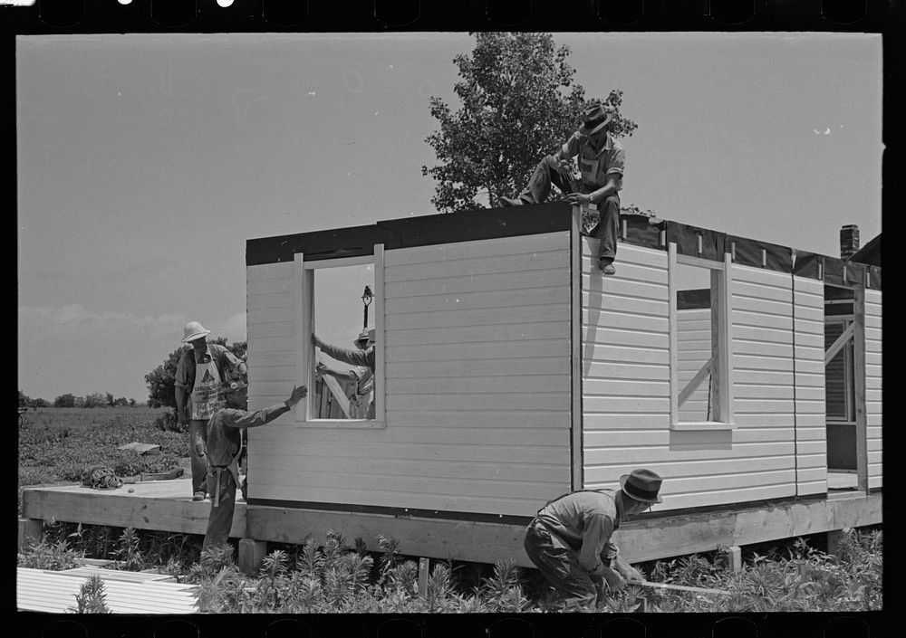 [Untitled photo, possibly related to: Southeast Nissouri Farms Project. House erection. View of exterior corner as panels…