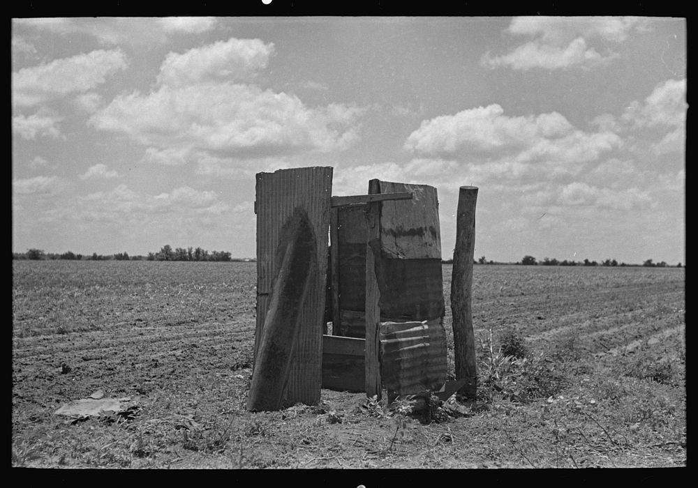 Privy on sharecropper's old farm unit, Southeast Missouri Farms by Russell Lee