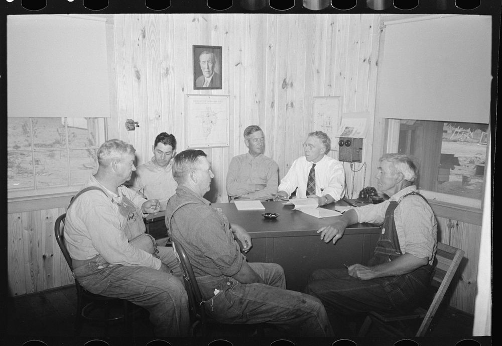 [Untitled photo, possibly related to: Southeast Missouri Farms. Meeting of officers of the La Forge Farms Cooperative…