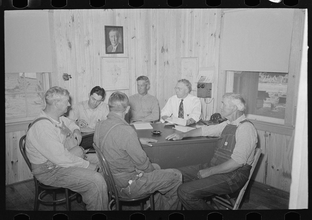 Southeast Missouri Farms. Meeting of officers of the La Forge Farms Cooperative Society by Russell Lee