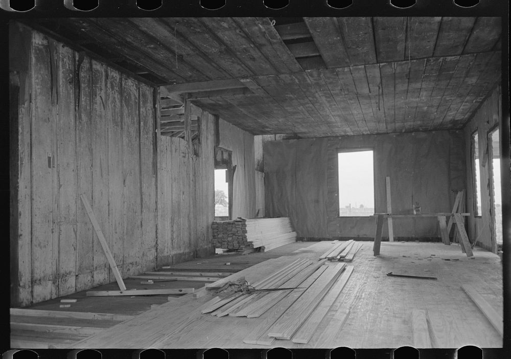 [Untitled photo, possibly related to: Southeast Missouri Farms Project. Interior of house being remodeled] by Russell Lee