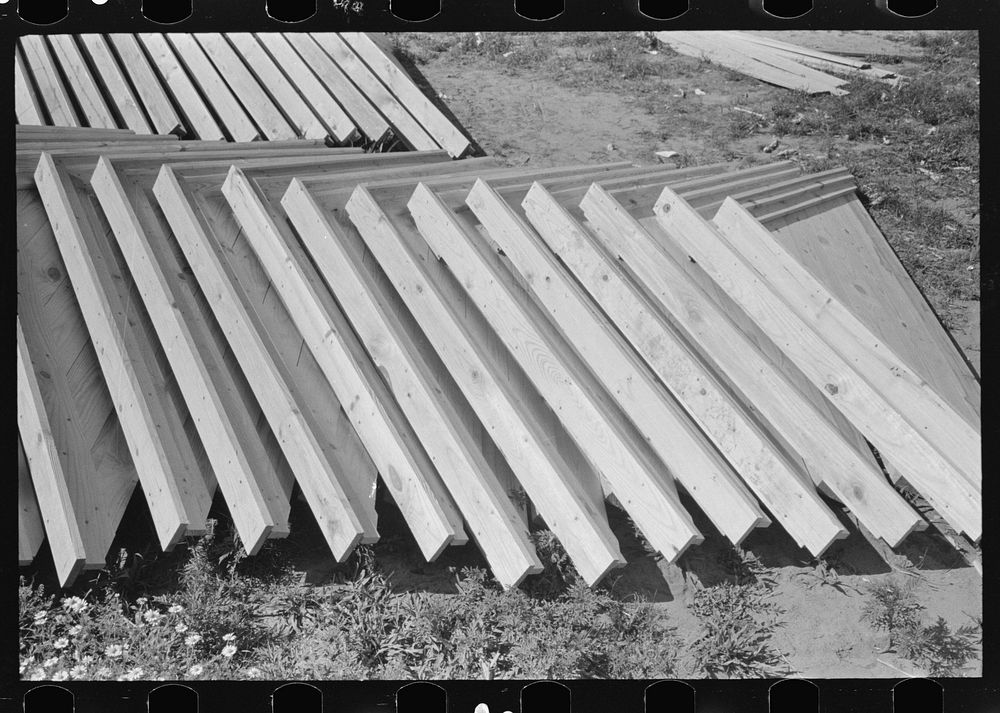 Food storage plant. Stack of feed storage gable ends. Southeast Missouri Farms Project by Russell Lee