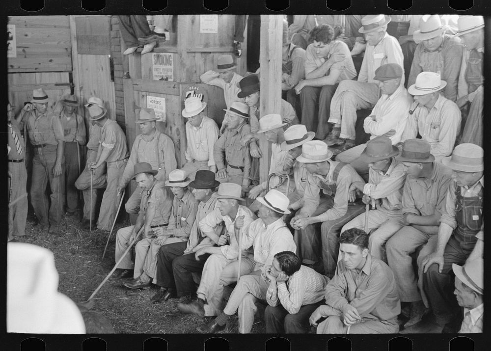 Farmers at livestock auction, Sikeston, Missouri by Russell Lee