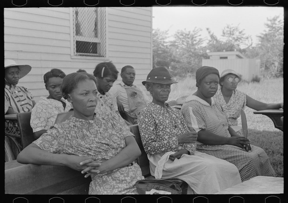 Wives of FSA (Farm Security Administration)  clients listening to speech by visiting public health official, Southeast…