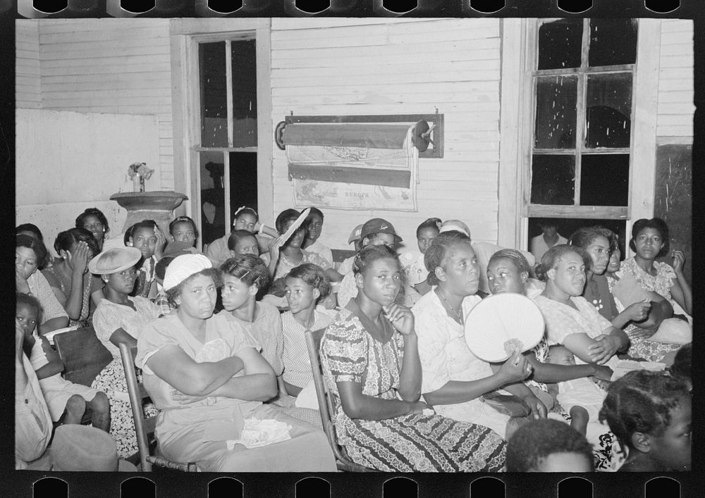 Group of  women at revival meeting, La Forge, Missouri by Russell Lee