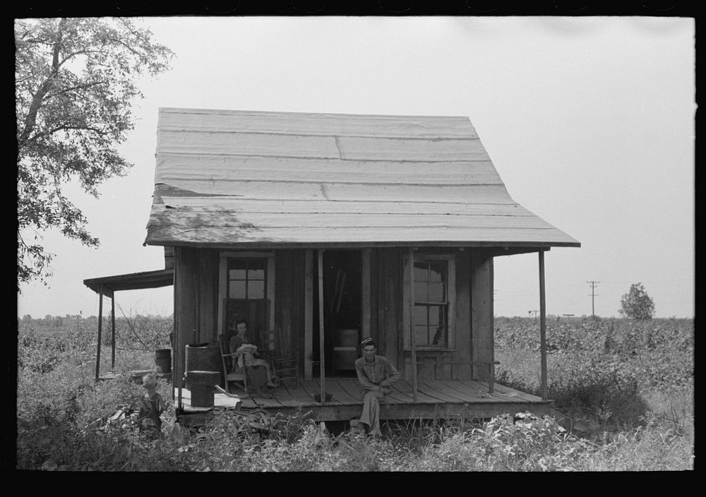 [Untitled photo, possibly related to: Detail of sharecroppers' cabin now occupied by squatter near Caruthersville, Missouri]…
