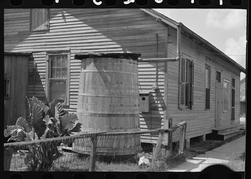 Outdoor cistern of house near River Road, near Destrehan, Louisiana. These open cisterns are a great breeding place for…