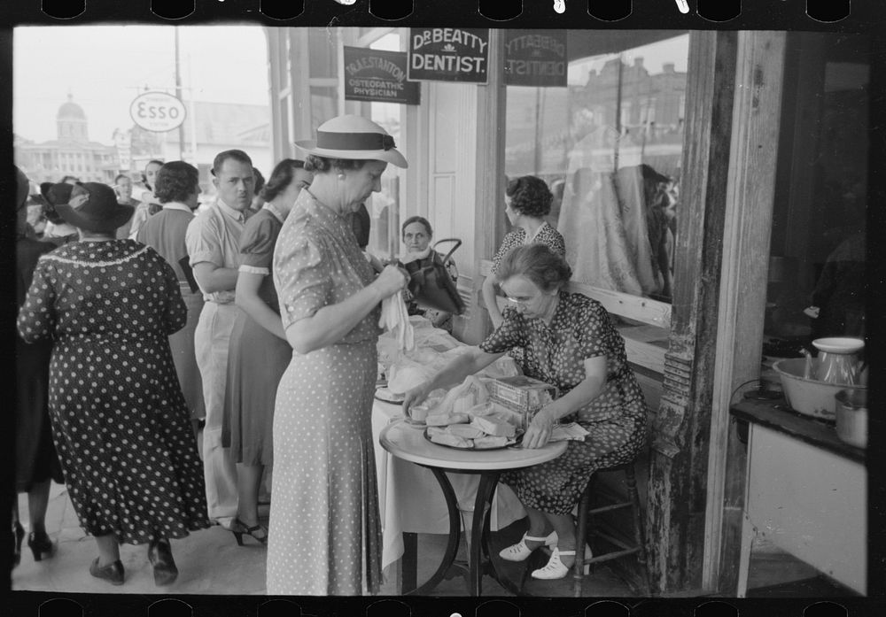 Sandwiches for sale by local organization, National Rice Festival, Crowley, Louisiana by Russell Lee