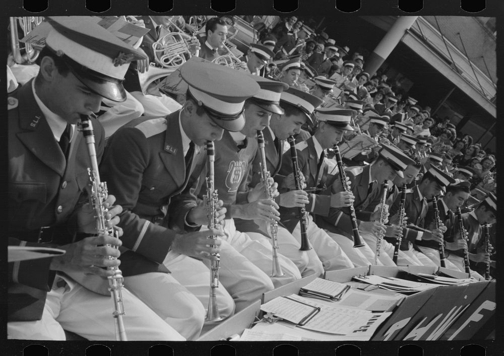 Clarinet players, Southwestern University band, National Rice Festival, Crowley, Louisiana by Russell Lee