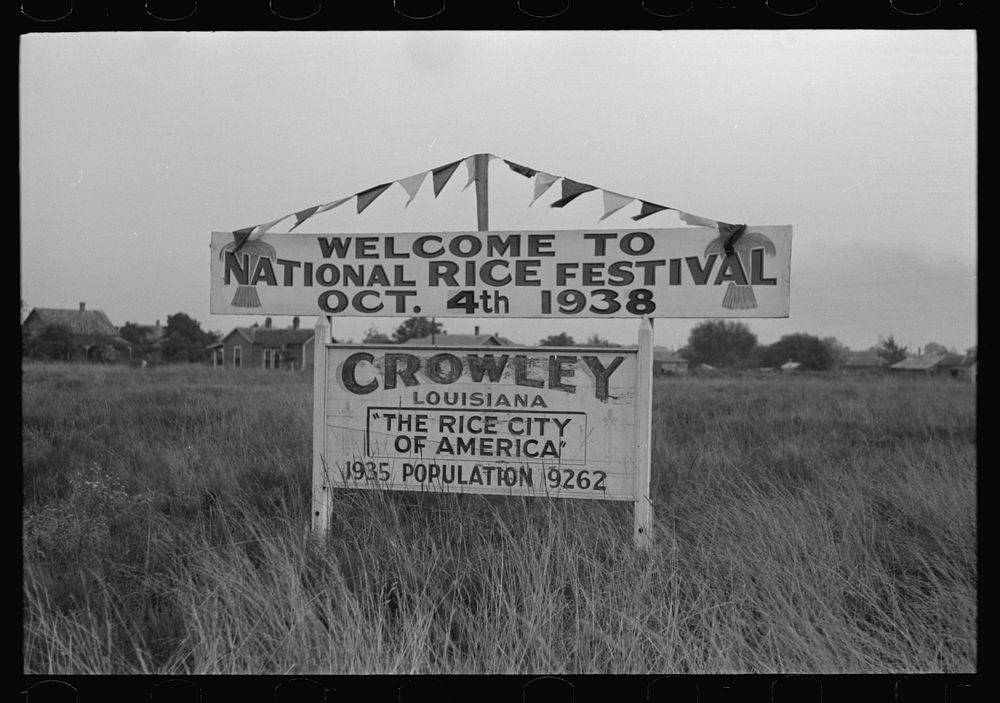 Sign of welcome in outskirts of Crowley, Louisiana by Russell Lee