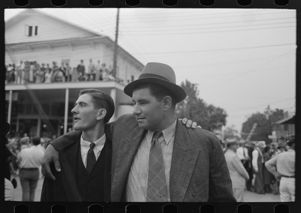Two men at National Rice Festival, Crowley, Louisiana by Russell Lee