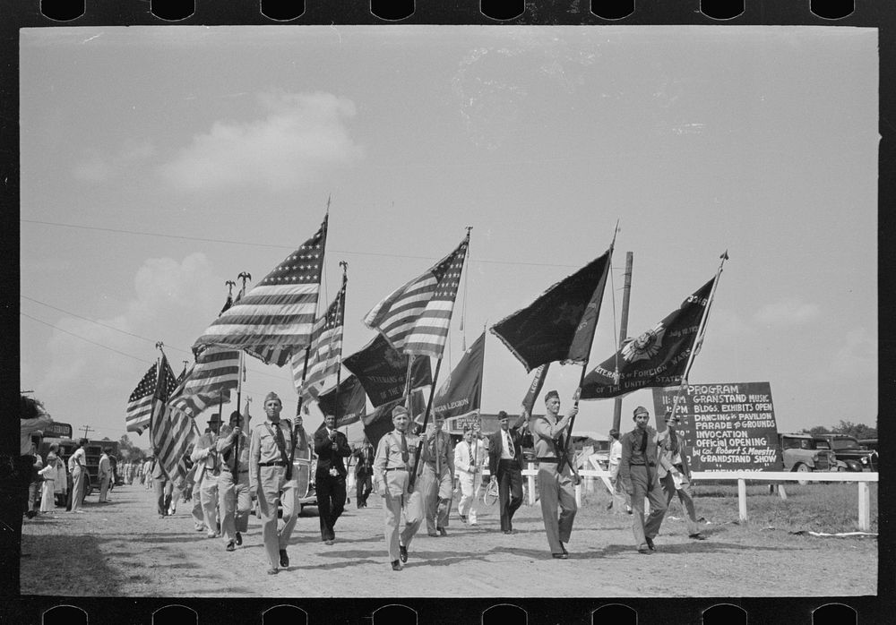 Parade of the colors, state fair, Donaldsonville, Louisiana by Russell Lee