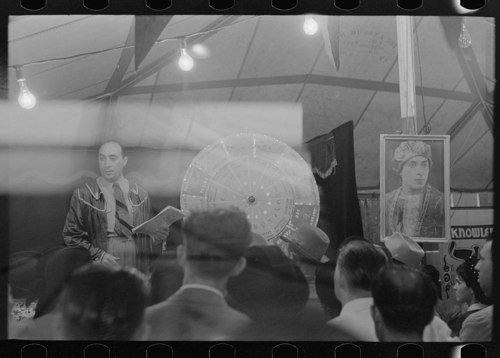 [Untitled photo, possibly related to: Fortune teller and mind reader in sideshow, state fair, Donaldsonville, Louisiana] by…