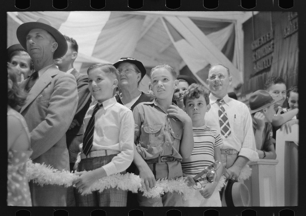 [Untitled photo, possibly related to: Group of people watching magician, state fair, Donaldsonville, Louisiana] by Russell…