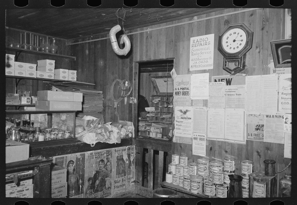 Corner of general store, Olga, Louisiana by Russell Lee